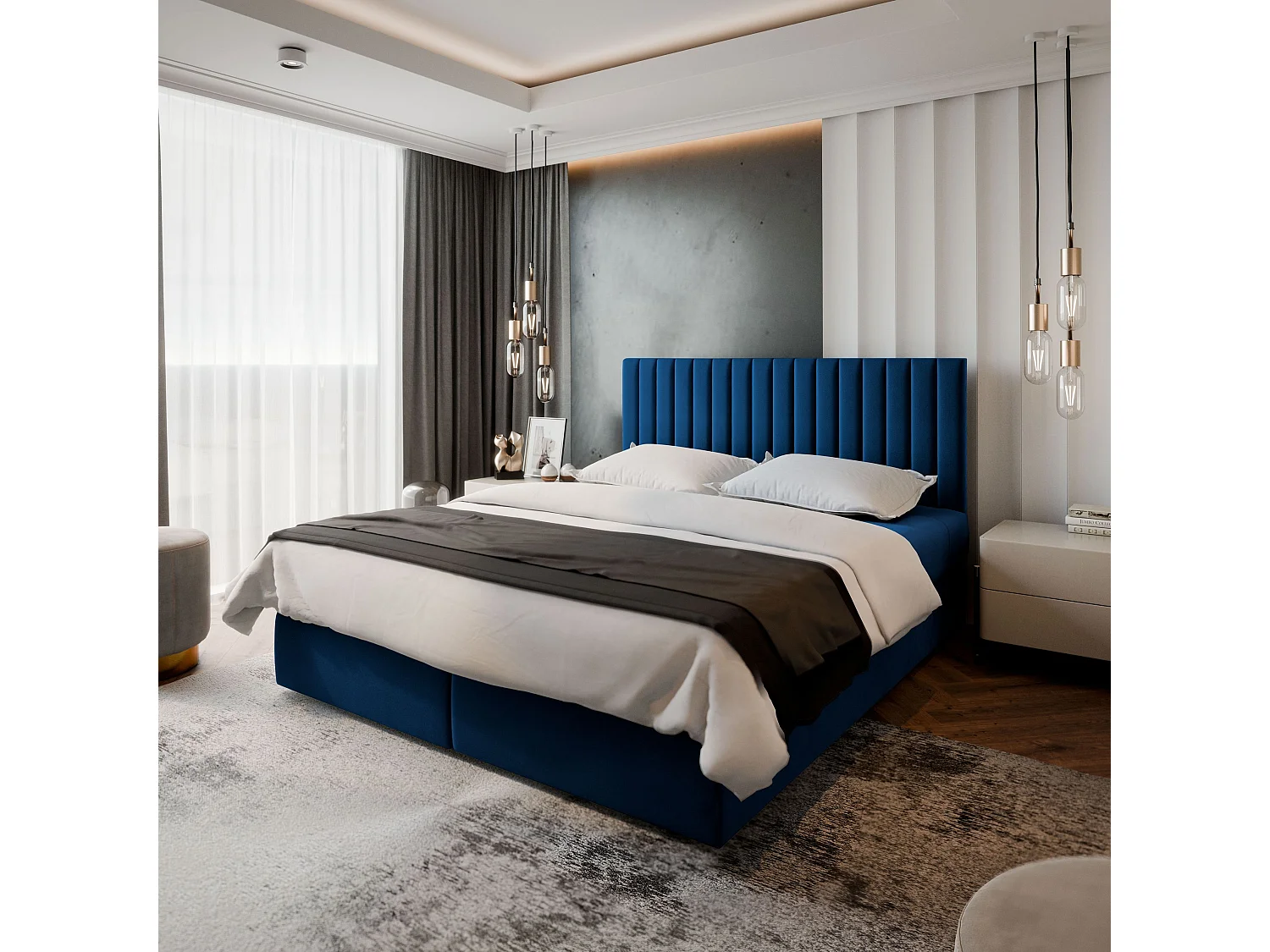 Boxspringbed BRESEL 160x200 cm Set met hoofdbord, bedbodem en matras, Blauw