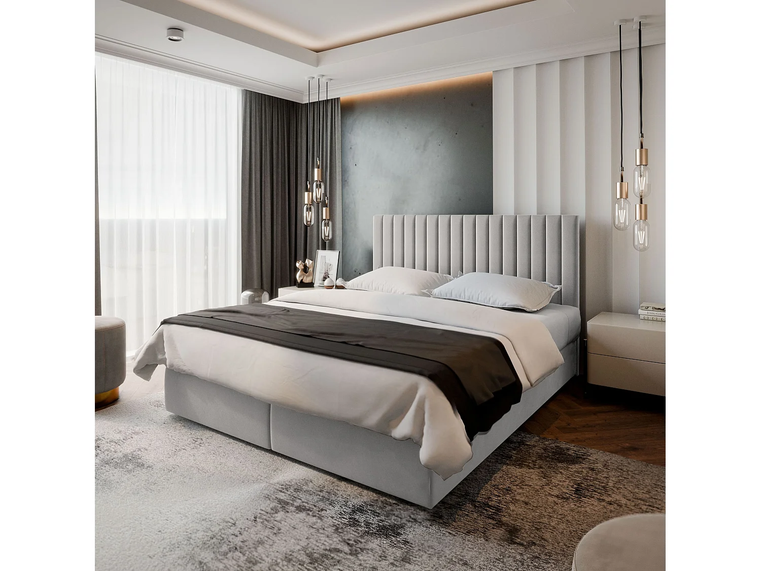 Boxspringbed BRESEL 180x200 cm Set met hoofdbord, bedbodem en matras, Lichtgrijs