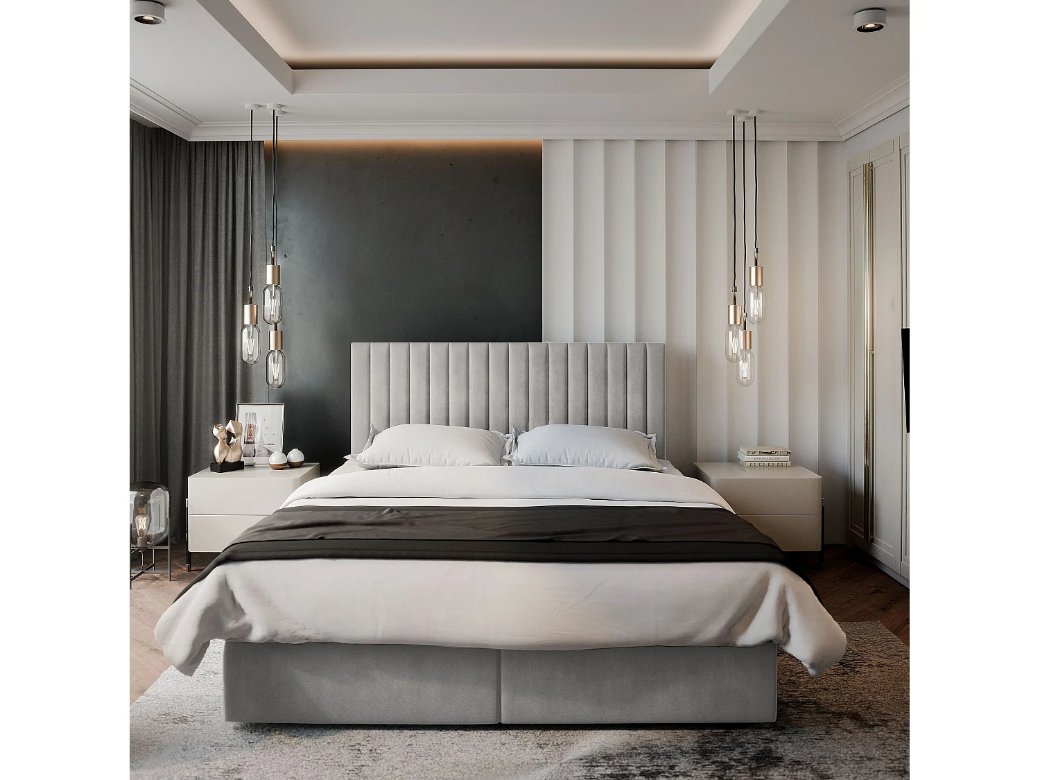 Boxspringbed BRESEL 180x200 cm Set met hoofdbord, bedbodem en matras, Lichtgrijs