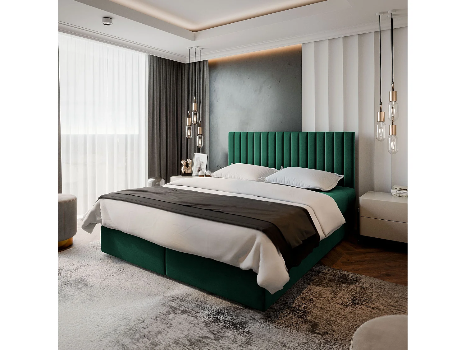 Boxspringbed BRESEL 180x200 cm Set met hoofdbord, bedbodem en matras, Dennengroen