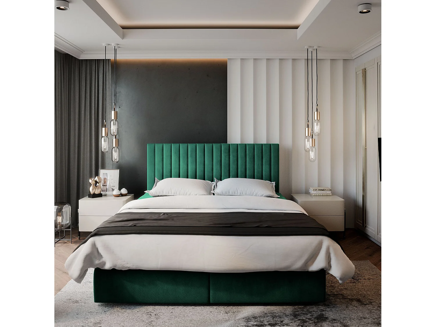 Boxspringbed BRESEL 180x200 cm Set met hoofdbord, bedbodem en matras, Dennengroen