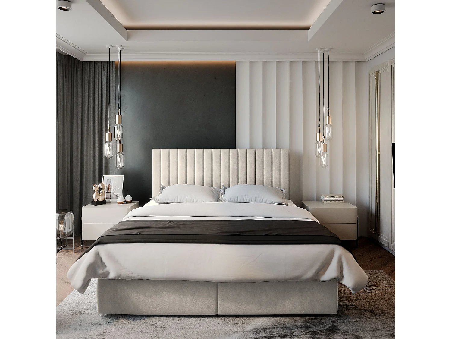 Boxspringbed BRESEL 180x200 cm Set met hoofdbord, bedbodem en matras, Beige