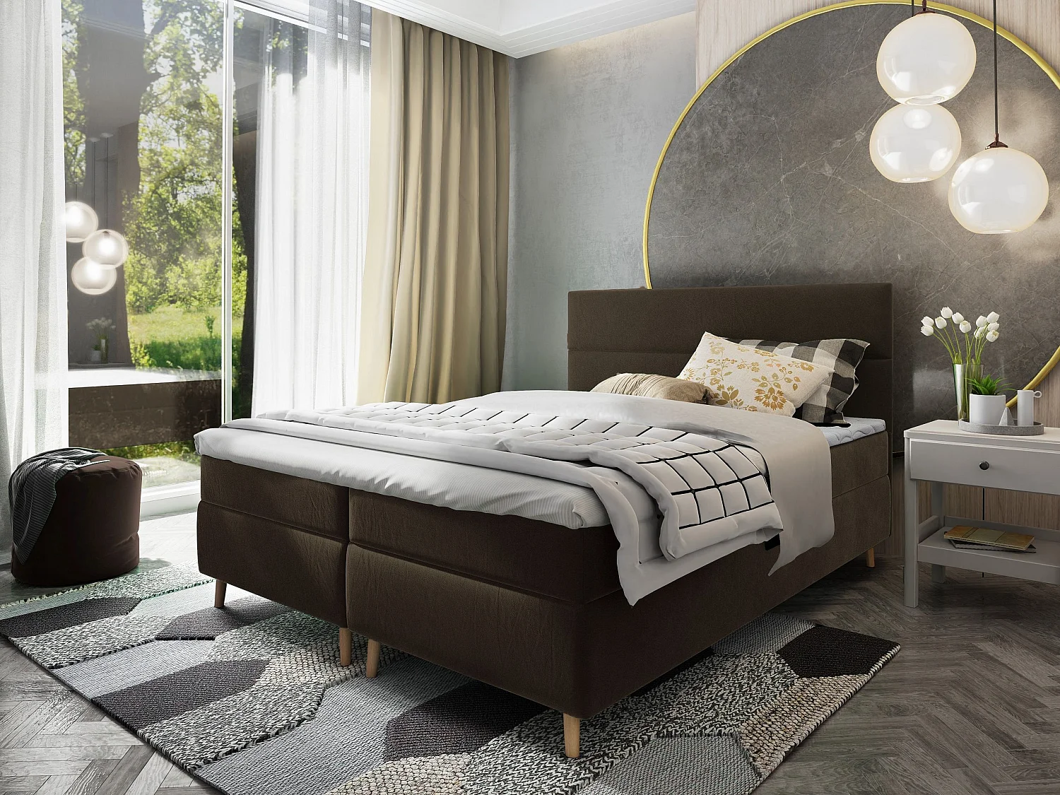 Boxspringbed SANTA 160x200 cm Set met hoofdbord, bedbodem en matras, Bruin