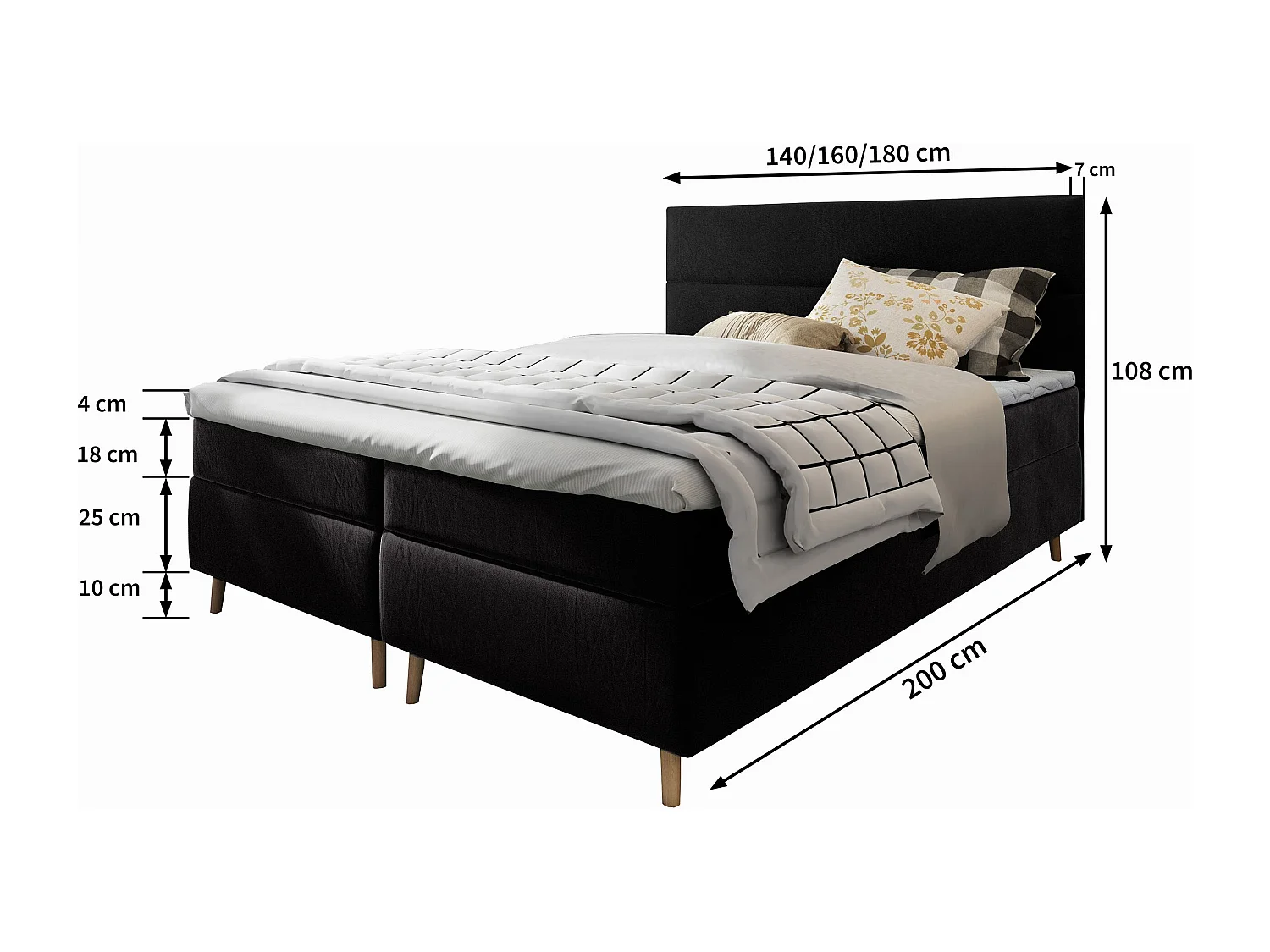 Boxspringbed SANTA 180x200 cm Set met hoofdbord, bedbodem en matras, Beige