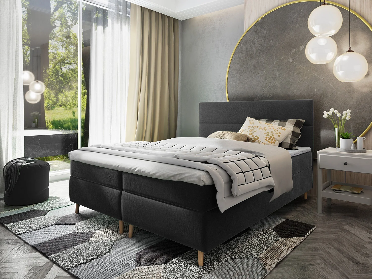 Boxspringbed SANTA 140x200 cm Set met hoofdbord, bedbodem en matras, Grijs