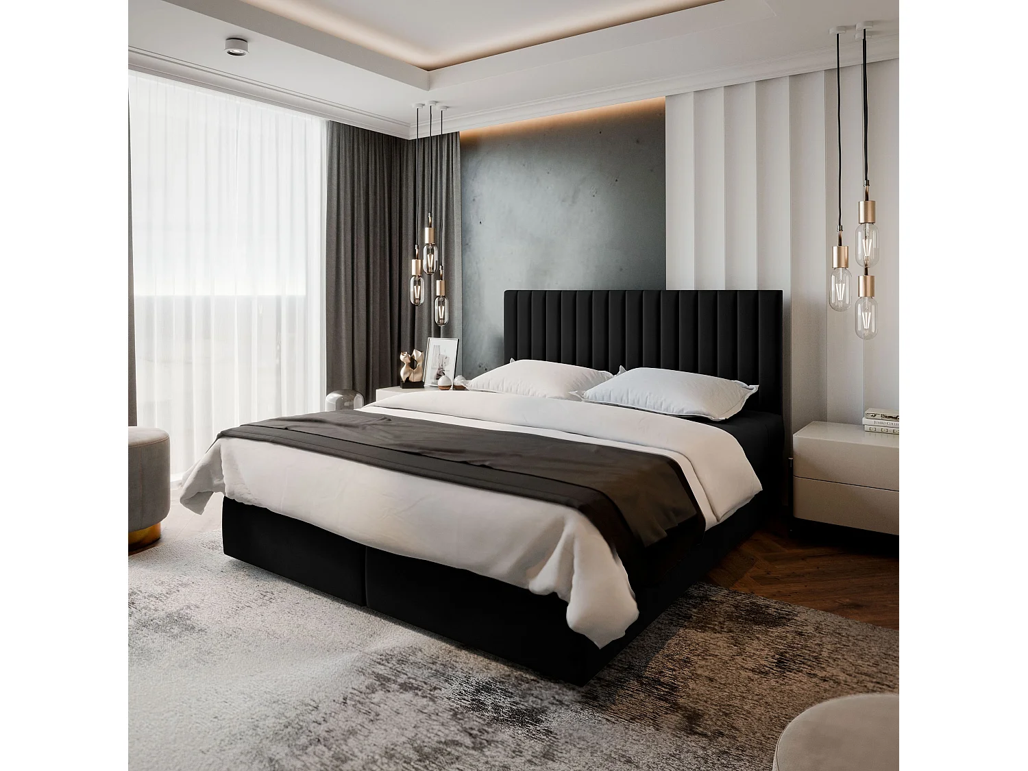 Boxspringbed BRESEL 160x200 cm Set met hoofdbord, bedbodem en matras, Zwart