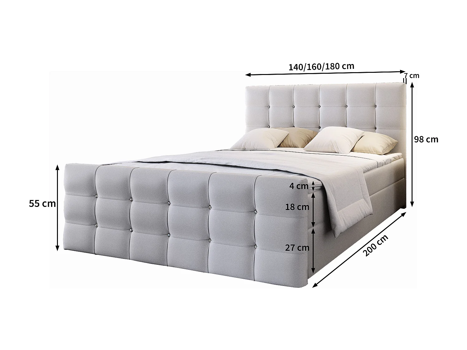 Boxspringbed SLAT 180x200 cm Set met hoofdbord, bedbodem en matras, Zwart