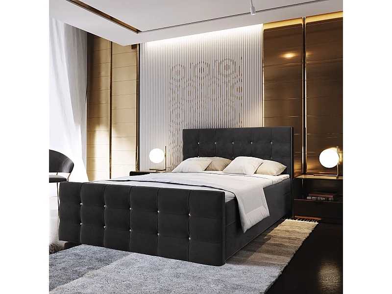 Boxspringbed SLAT 180x200 cm Set met hoofdbord, bedbodem en matras, Zwart