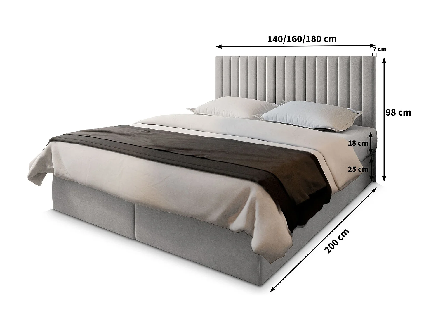 Boxspringbed BRESEL 180x200 cm Set met hoofdbord, bedbodem en matras, Grijs