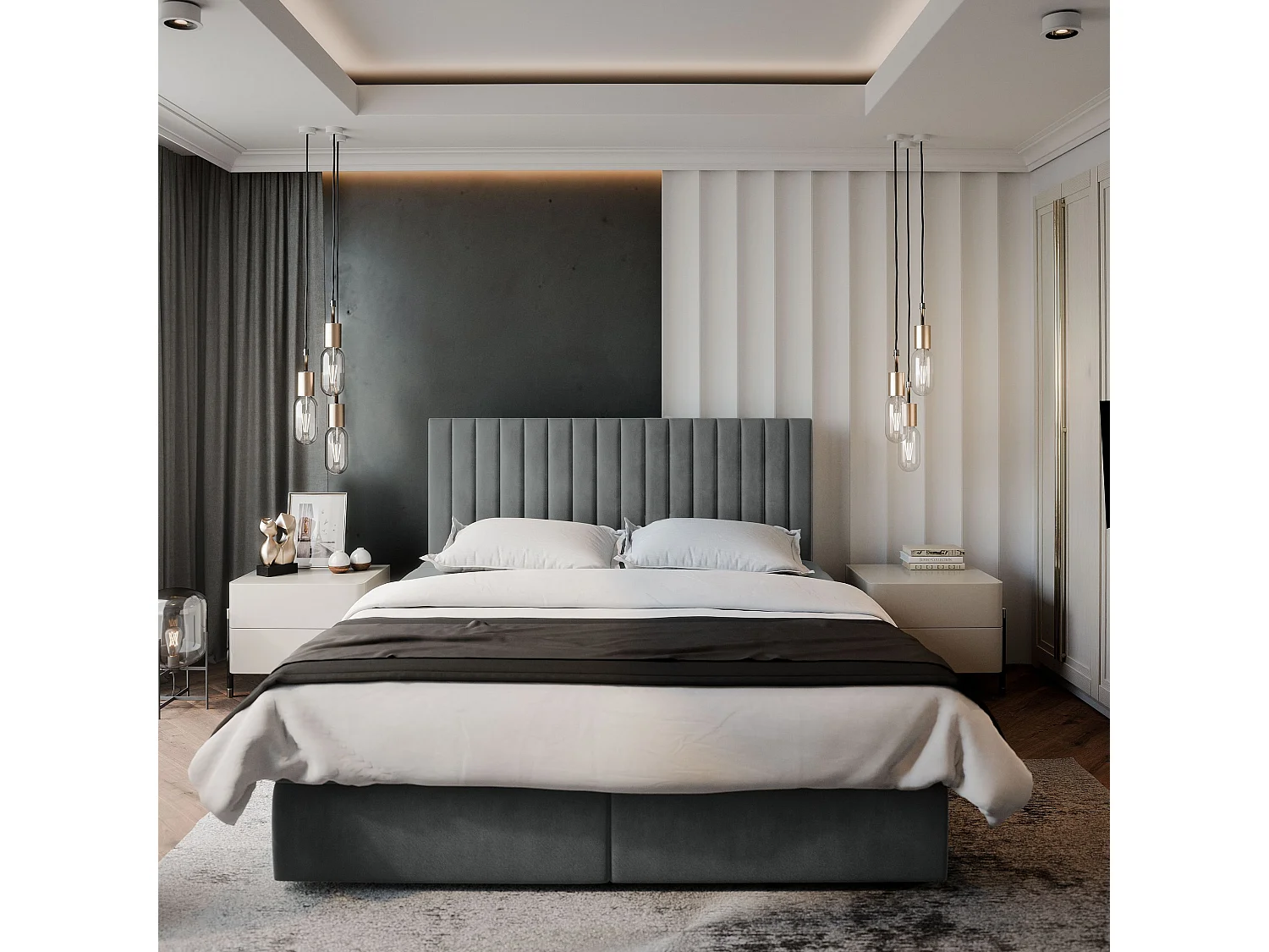 Boxspringbed BRESEL 160x200 cm Set met hoofdbord, bedbodem en matras, Grijs