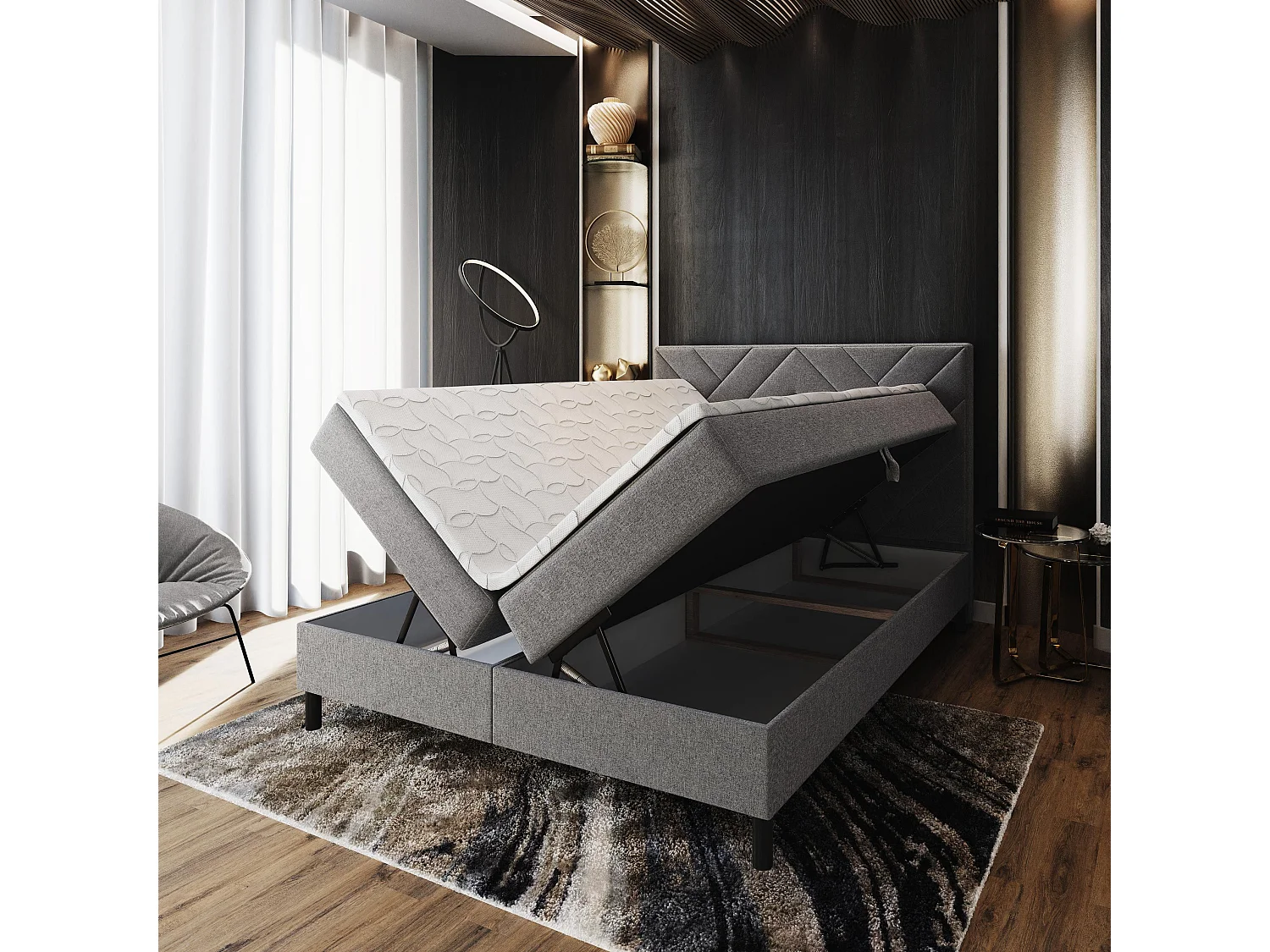 Boxspringbed ROKIS 180x200 cm Set met hoofdbord, bedbodem en matras, Zwart