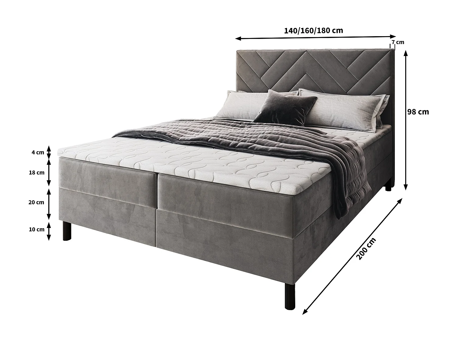 Boxspringbed ROKIS 180x200 cm Set met hoofdbord, bedbodem en matras, Blauw