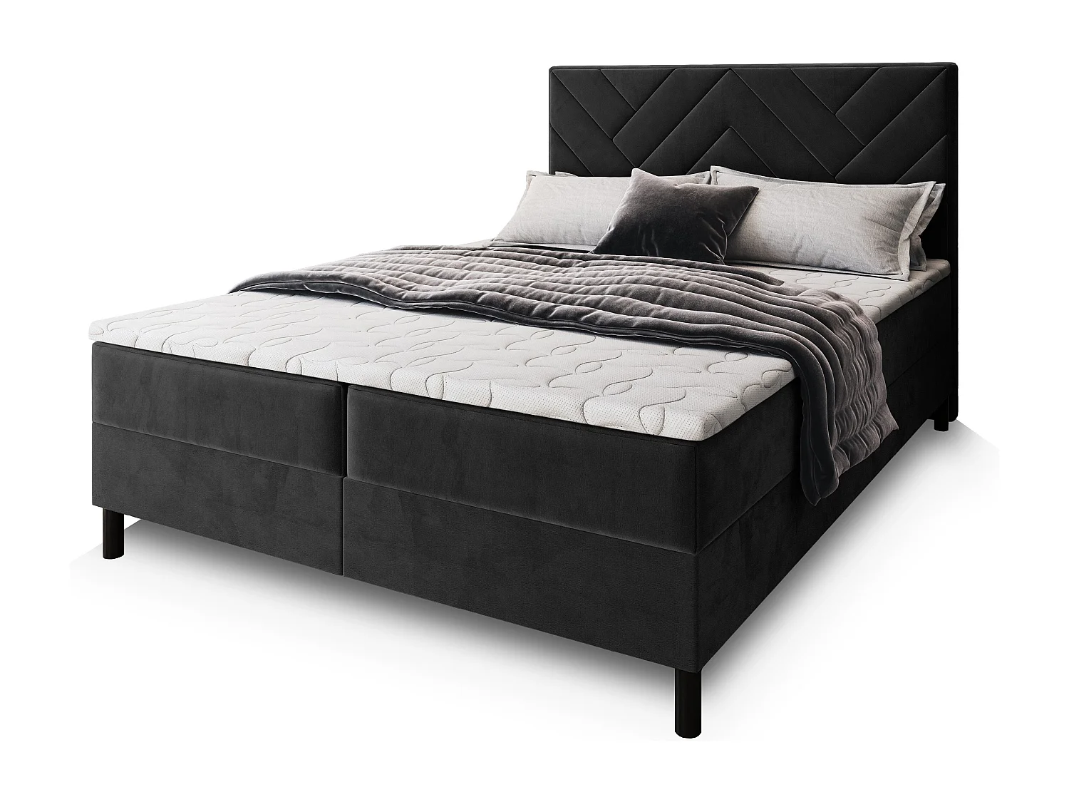 Boxspringbed ROKIS 160x200 cm Set met hoofdbord, bedbodem en matras, Zwart