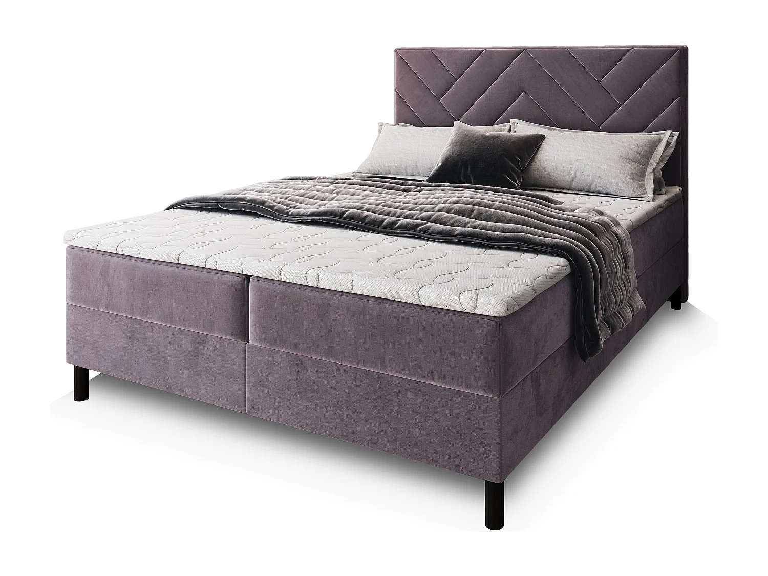 Boxspringbed ROKIS 160x200 cm Set met hoofdbord, bedbodem en matras, Paars