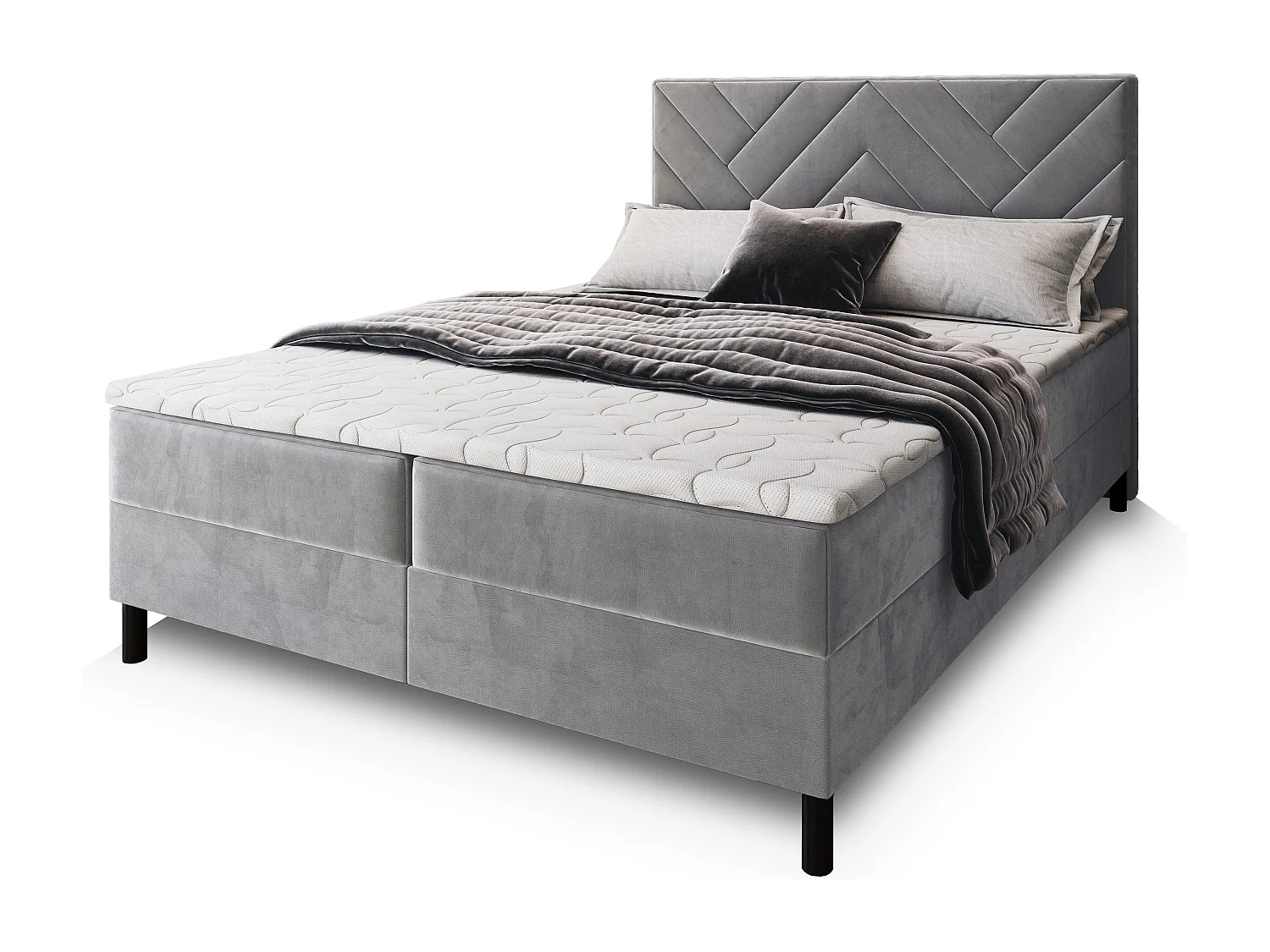Boxspringbed ROKIS 140x200 cm Set met hoofdbord, bedbodem en matras, Lichtgrijs