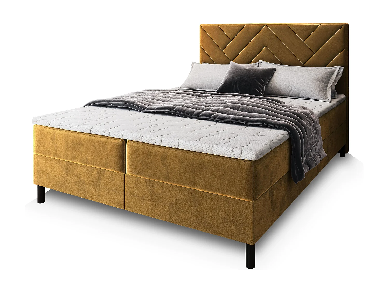 Boxspringbed ROKIS 140x200 cm Set met hoofdbord, bedbodem en matras, Geel