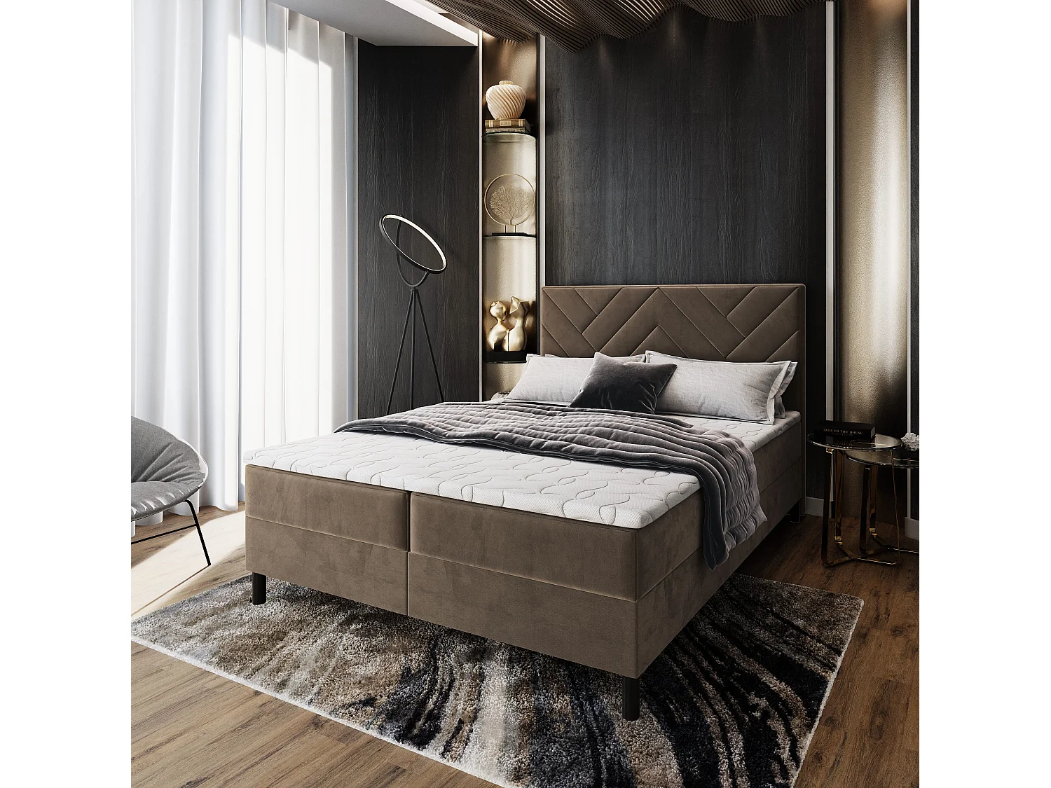 Boxspringbed ROKIS 160x200 cm Set met hoofdbord, bedbodem en matras, Beige