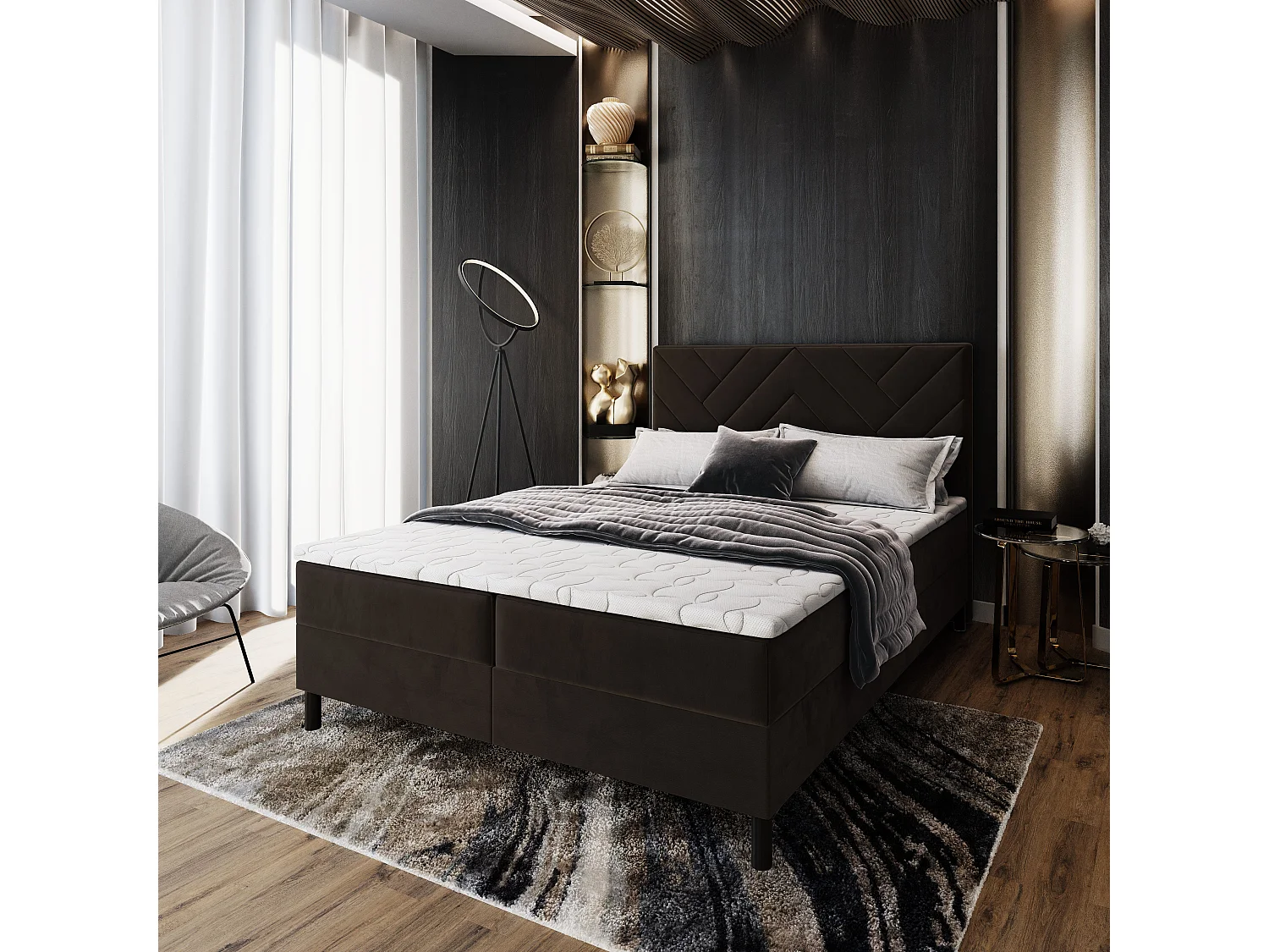 Boxspringbed ROKIS 140x200 cm Set met hoofdbord, bedbodem en matras, Bruin