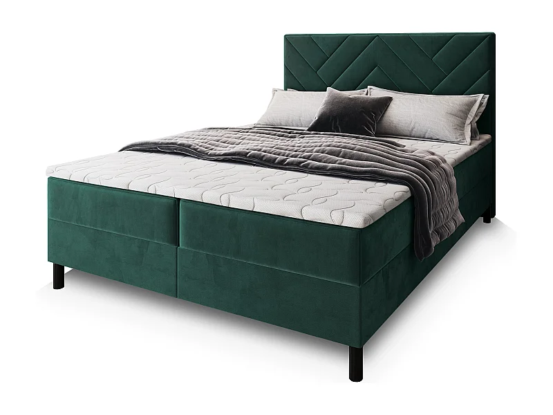 Boxspringbed ROKIS 180x200 cm Set met hoofdbord, bedbodem en matras, Dennengroen
