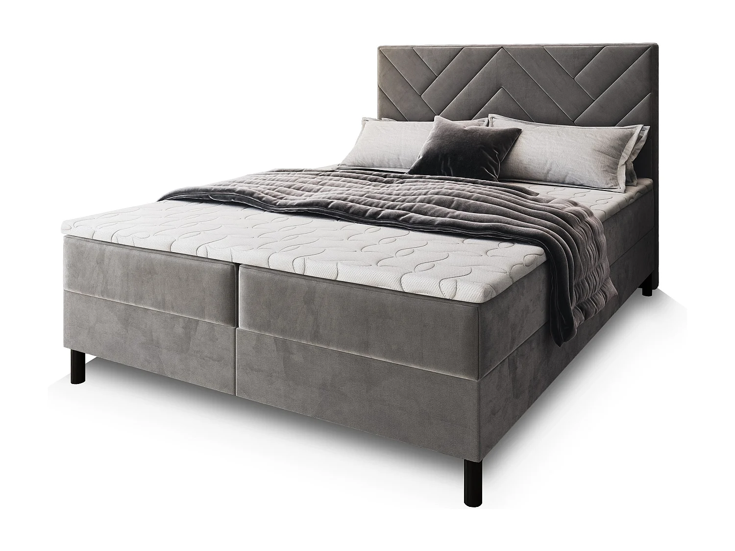 Boxspringbed ROKIS 140x200 cm Set met hoofdbord, bedbodem en matras, Grijs