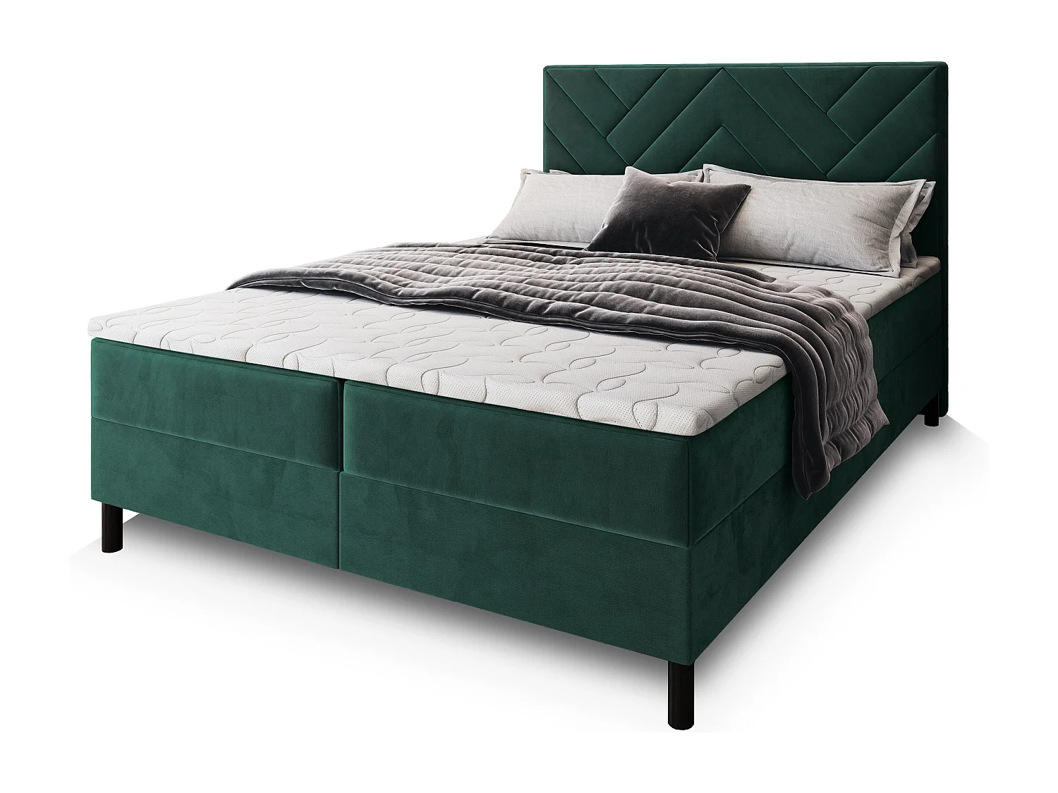 Boxspringbed ROKIS 140x200 cm Set met hoofdbord, bedbodem en matras, Dennengroen