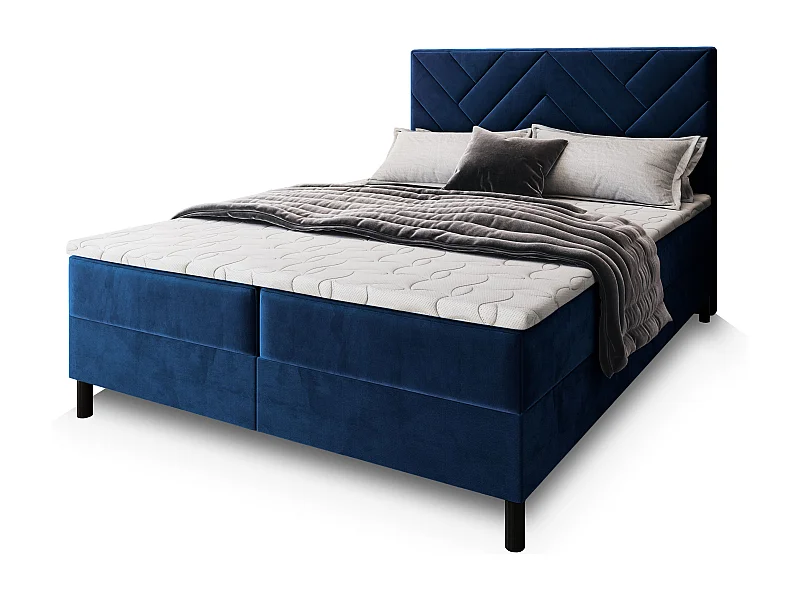 Boxspringbed ROKIS 160x200 cm Set met hoofdbord, bedbodem en matras, Blauw