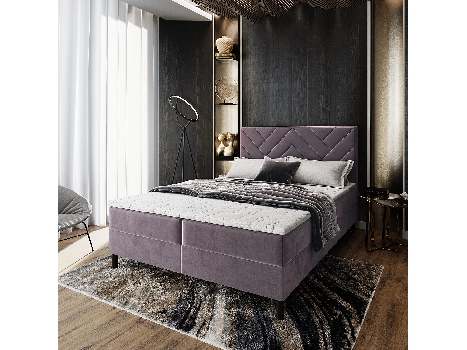 Boxspringbed ROKIS 140x200 cm Set met hoofdbord, bedbodem en matras, Paars