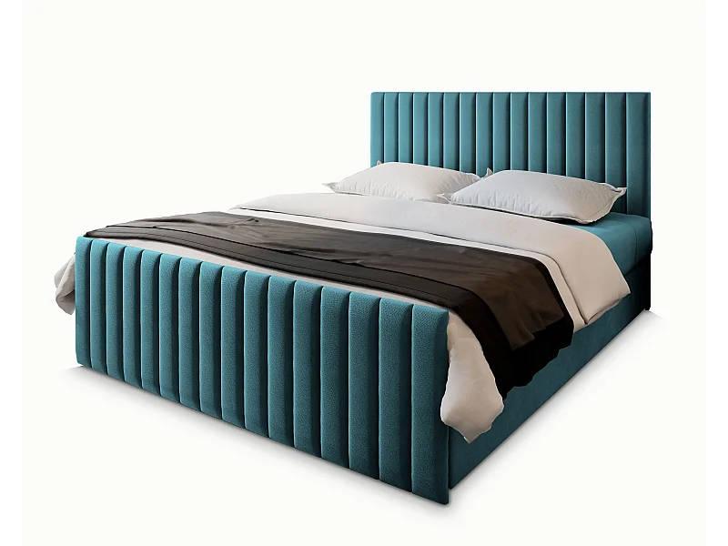 Boxspringbed ARION 140x200 cm Set met hoofdbord, bedbodem en matras, Groenblauw