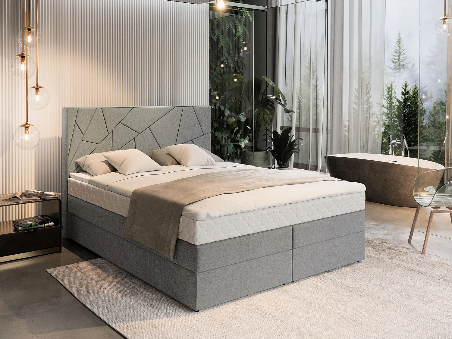 Boxspringbed TRANI 180x200 cm Set met hoofdbord, bedbodem en matras, Lichtgrijs
