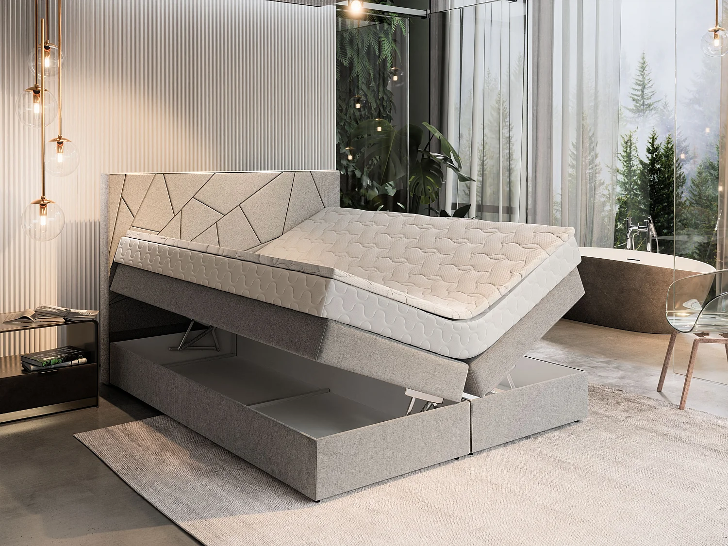 Boxspringbed TRANI 180x200 cm Set met hoofdbord, bedbodem en matras, Lichtgrijs