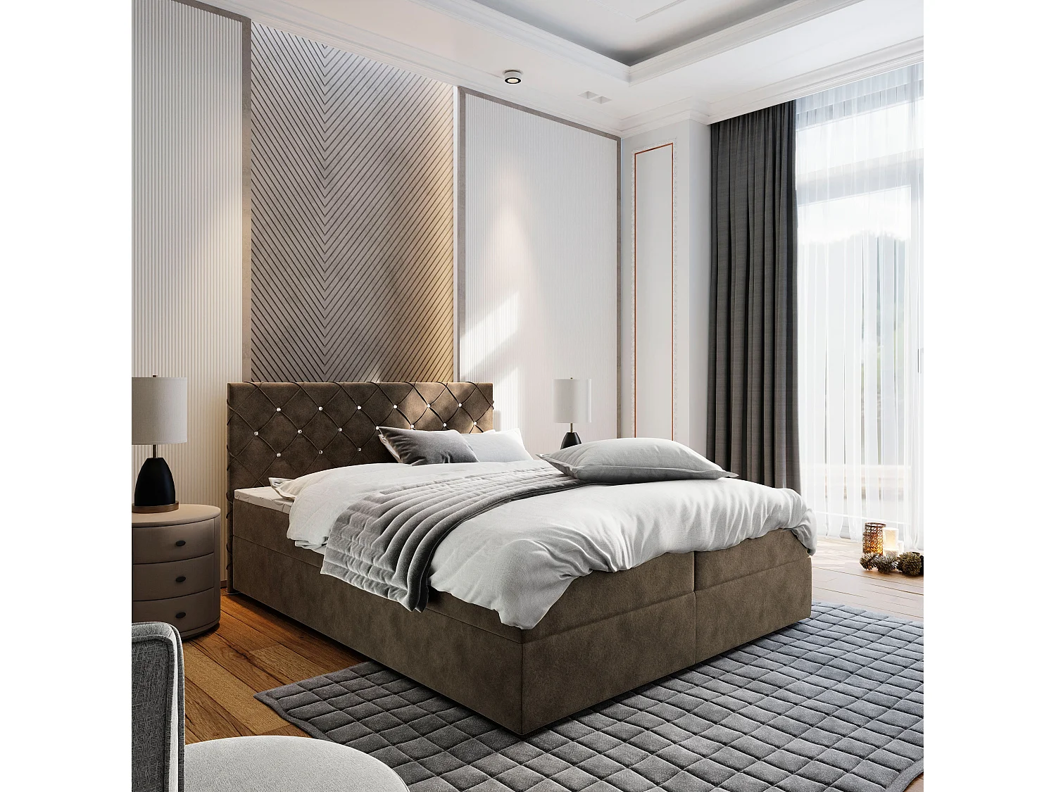 Boxspringbed RIVA 140x200 cm Set met hoofdbord, bedbodem en matras, Bruin