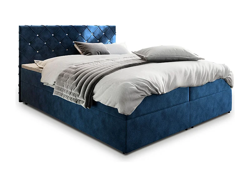 Boxspringbed RIVA 160x200 cm Set met hoofdbord, bedbodem en matras, Blauw