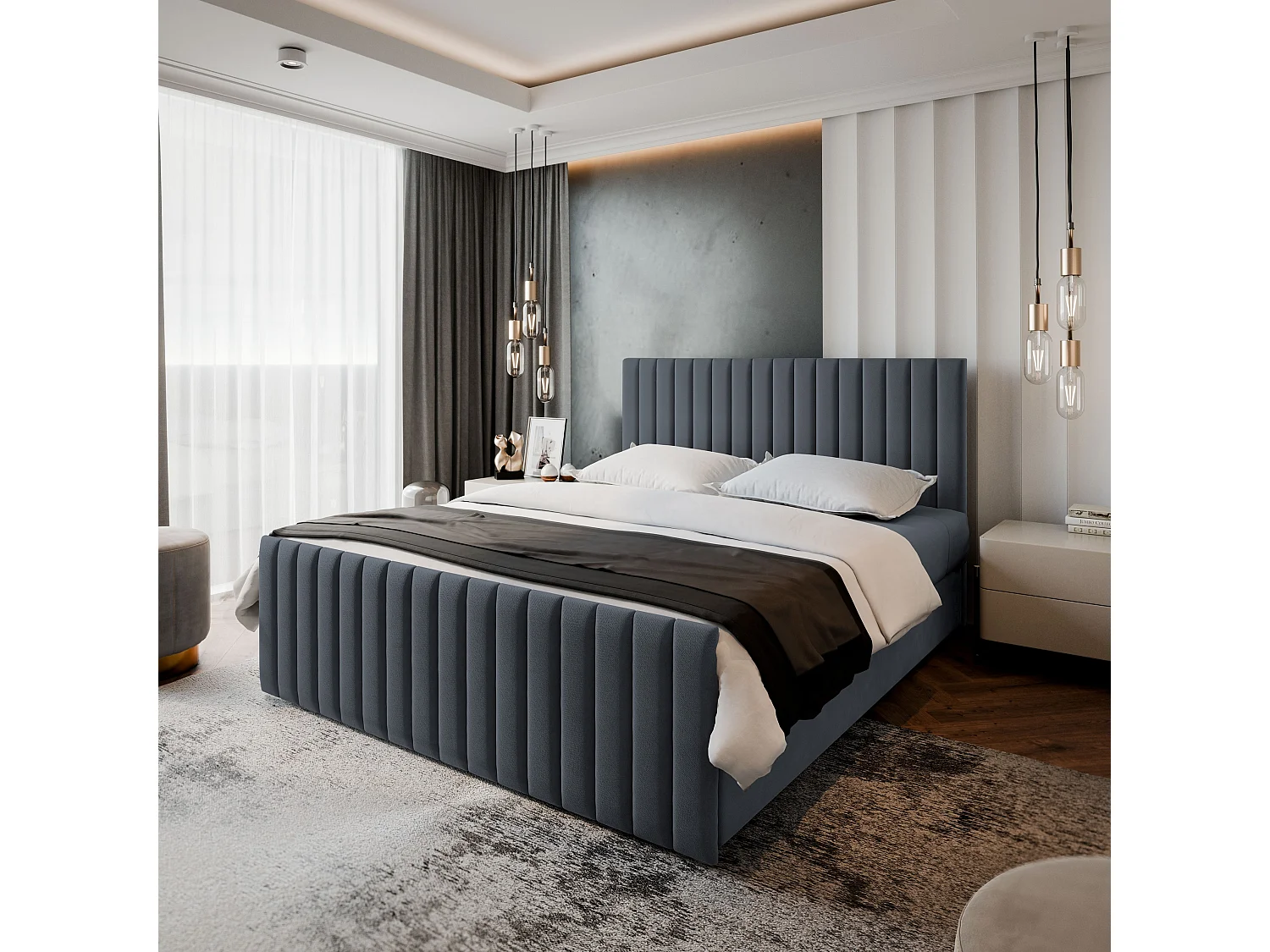 Boxspringbed ARION 140x200 cm Set met hoofdbord, bedbodem en matras, Grijs