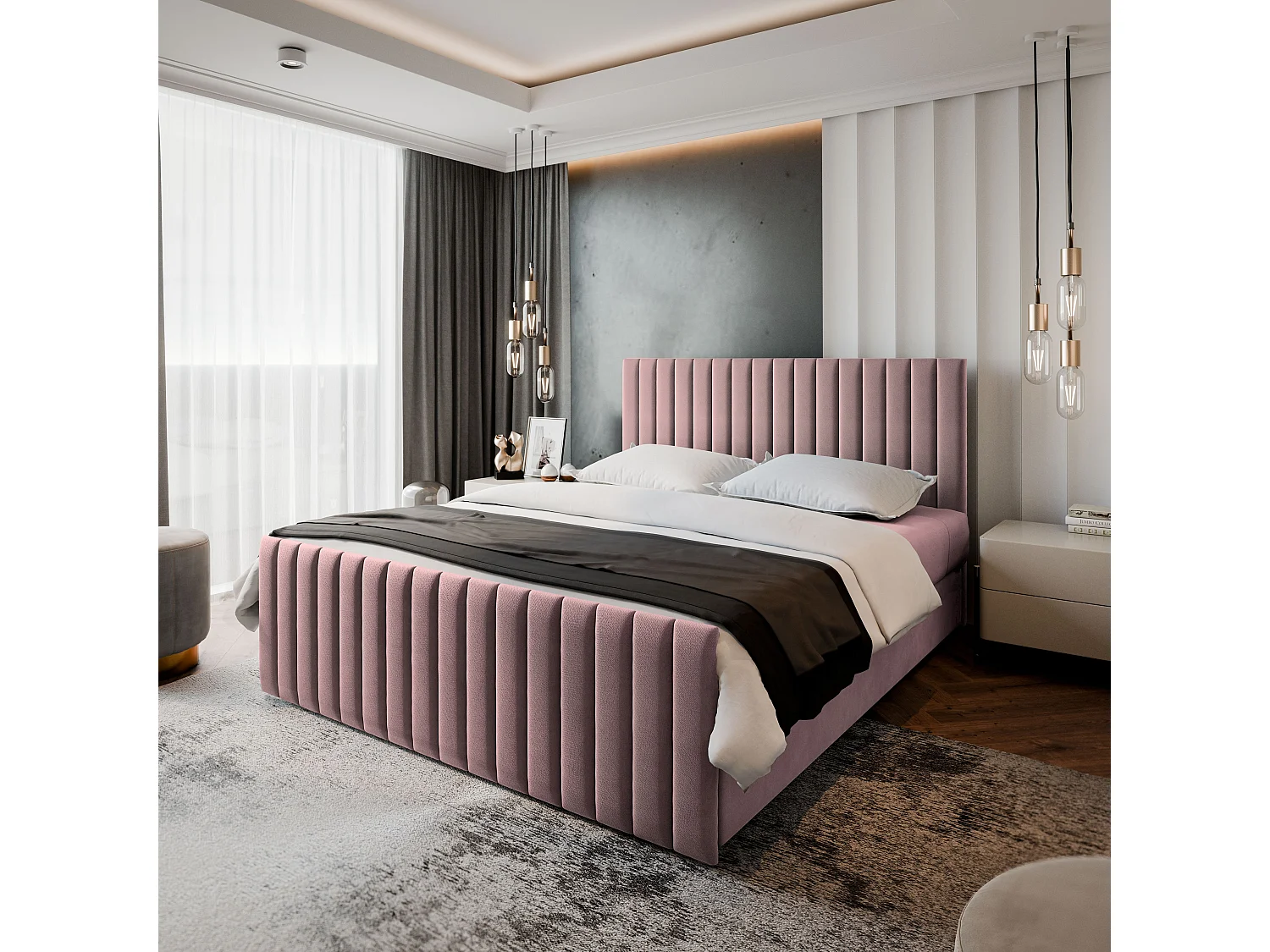 Boxspringbed ARION 160x200 cm Set met hoofdbord, bedbodem en matras, Poederroze