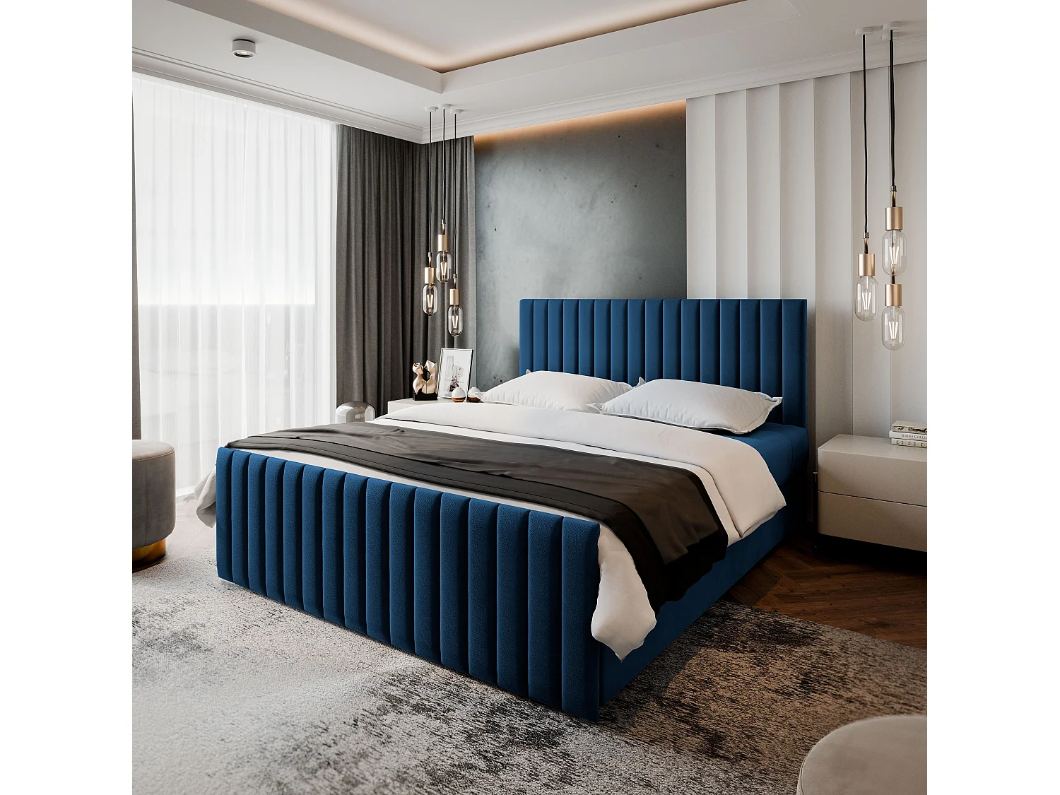 Boxspringbed ARION 160x200 cm Set met hoofdbord, bedbodem en matras, Blauw