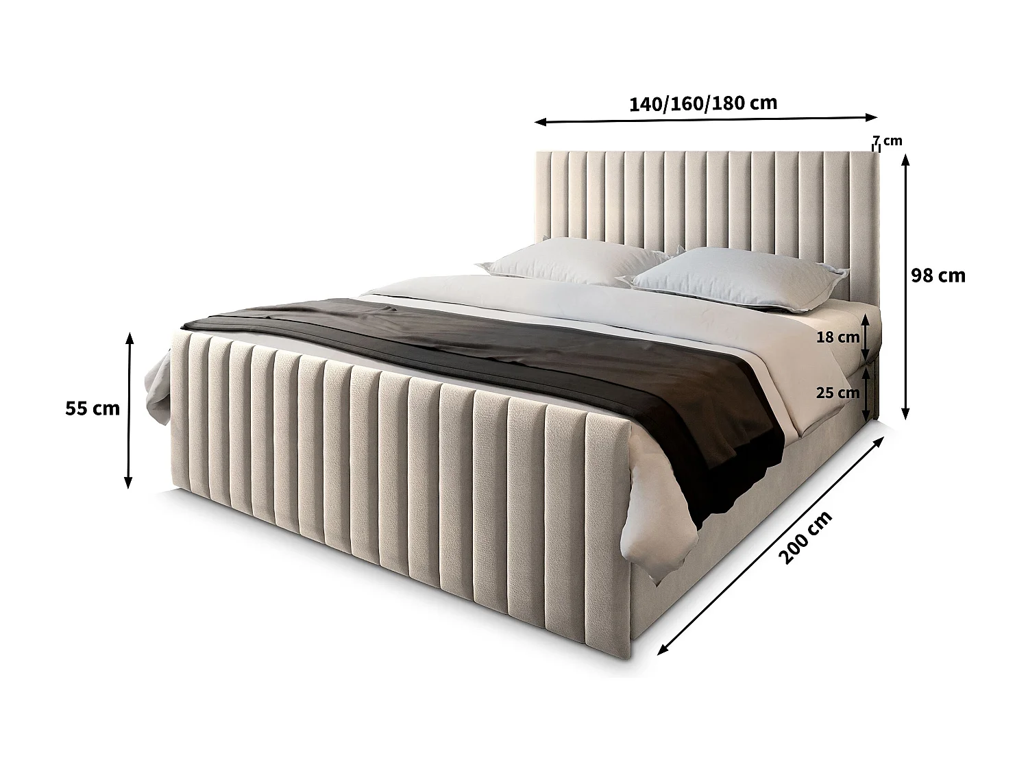 Boxspringbed ARION 160x200 cm Set met hoofdbord, bedbodem en matras, Blauw
