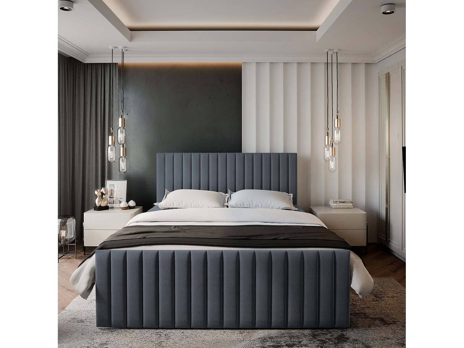 Boxspringbed ARION 160x200 cm Set met hoofdbord, bedbodem en matras, Grijs