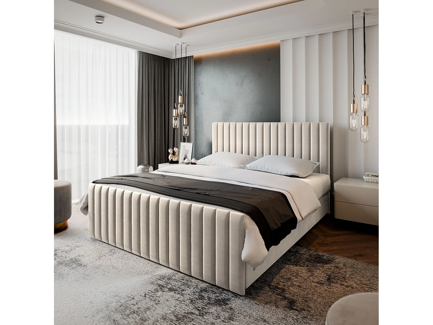 Boxspringbed ARION 140x200 cm Set met hoofdbord, bedbodem en matras, Beige