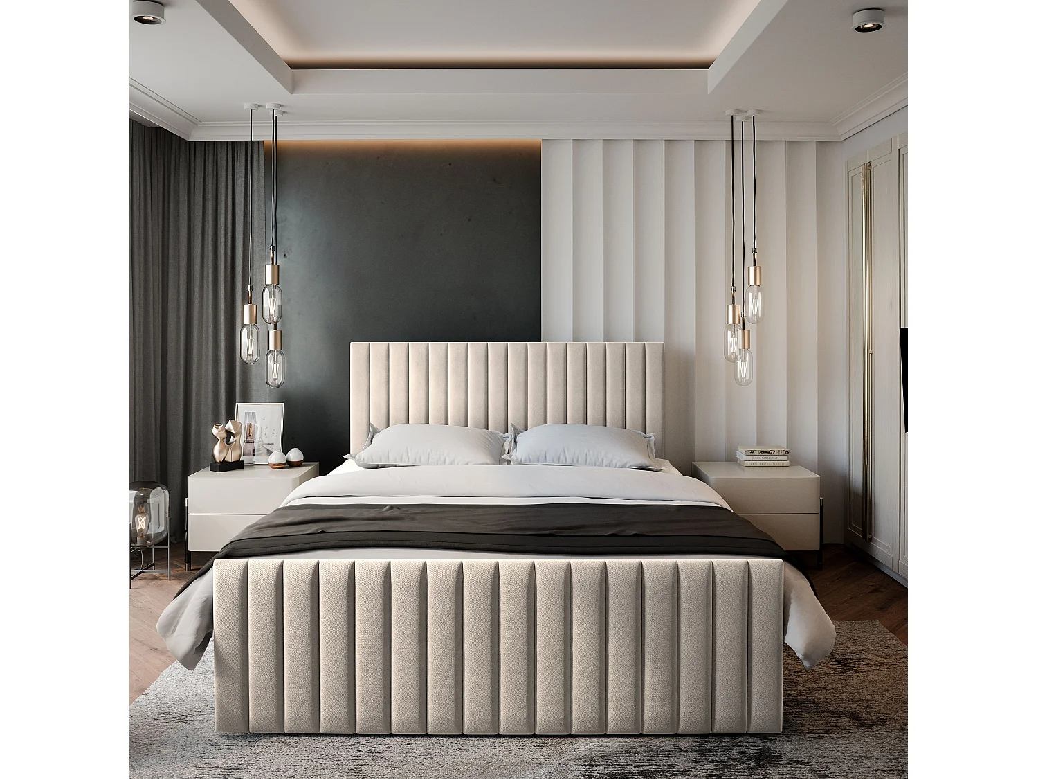 Boxspringbed ARION 140x200 cm Set met hoofdbord, bedbodem en matras, Beige