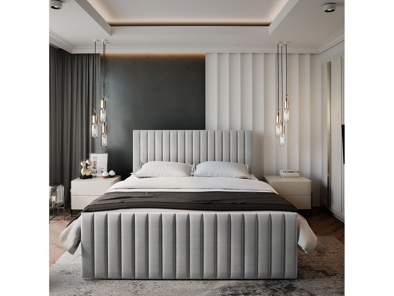 Boxspringbed ARION 180x200 cm Set met hoofdbord, bedbodem en matras, Lichtgrijs