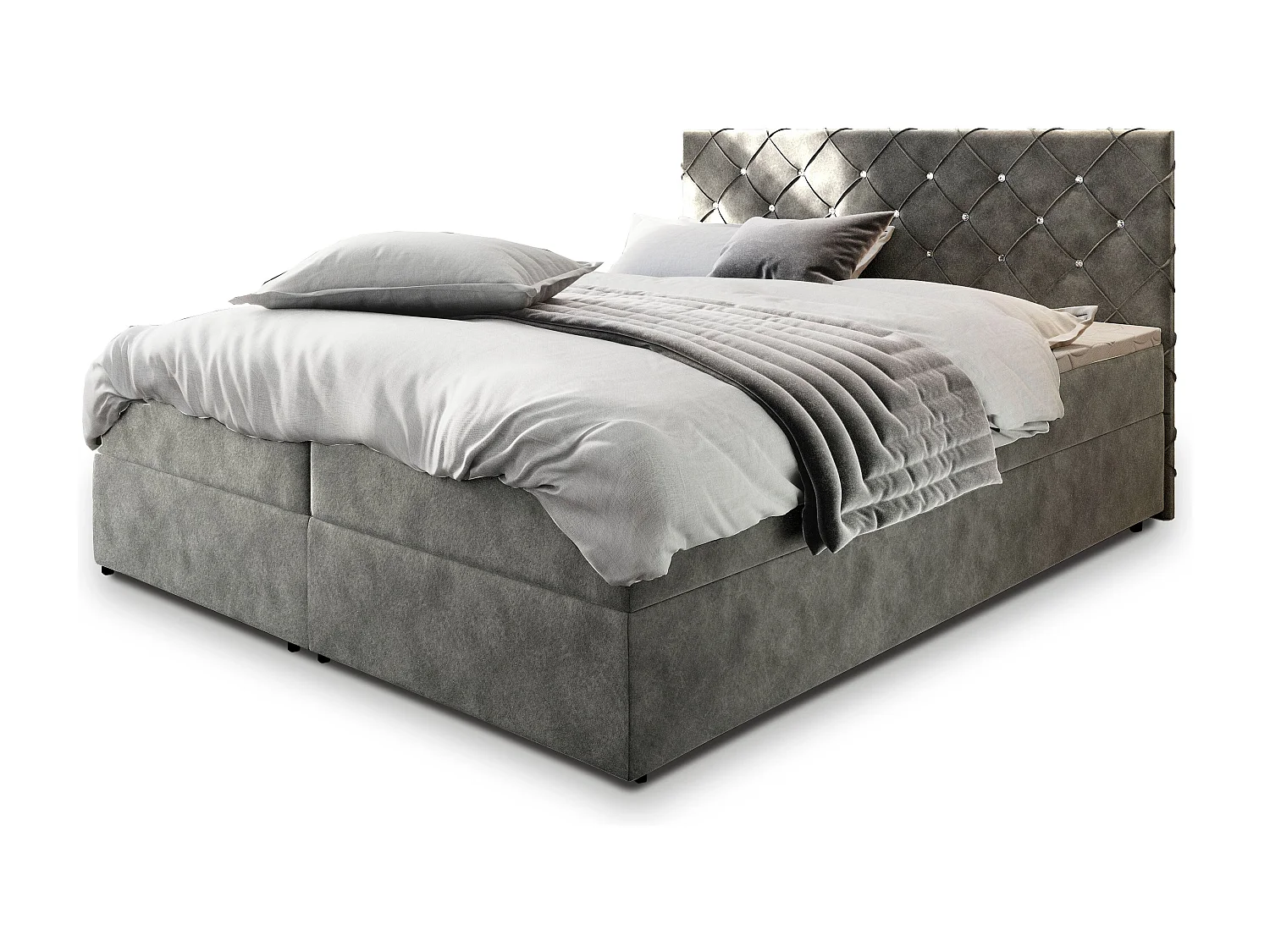 Boxspringbed RIVA 180x200 cm Set met hoofdbord, bedbodem en matras, Grijs