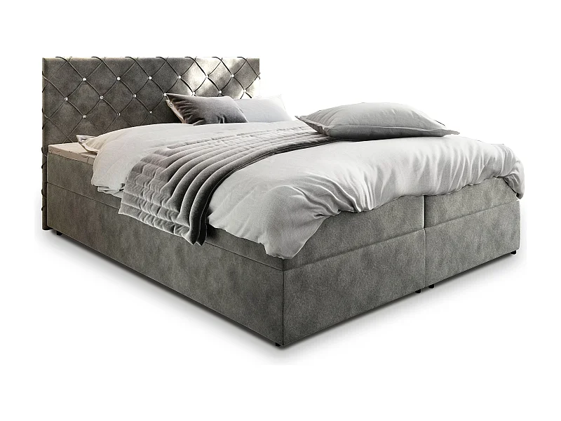 Boxspringbed RIVA 180x200 cm Set met hoofdbord, bedbodem en matras, Grijs