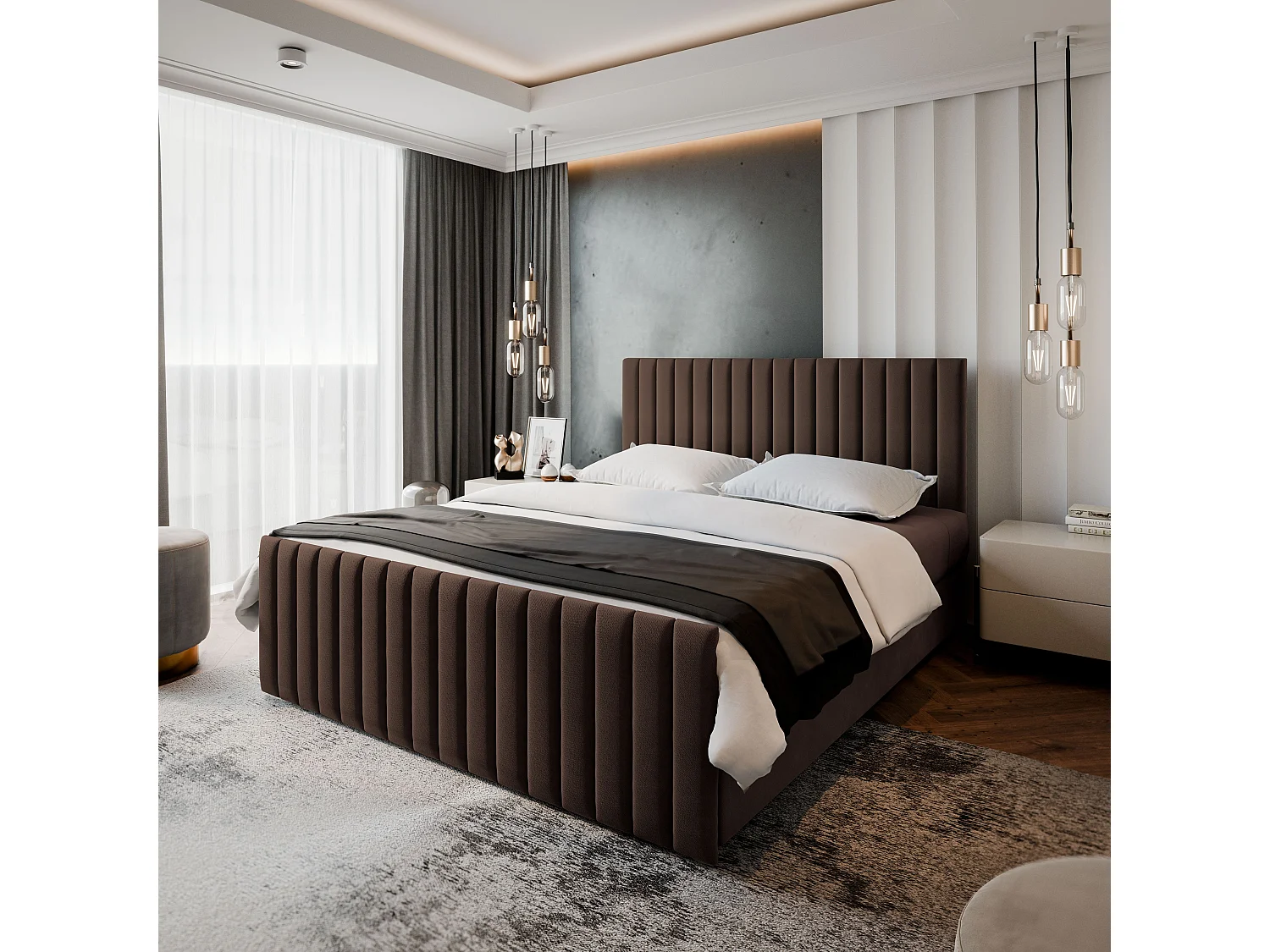 Boxspringbed ARION 160x200 cm Set met hoofdbord, bedbodem en matras, Bruin