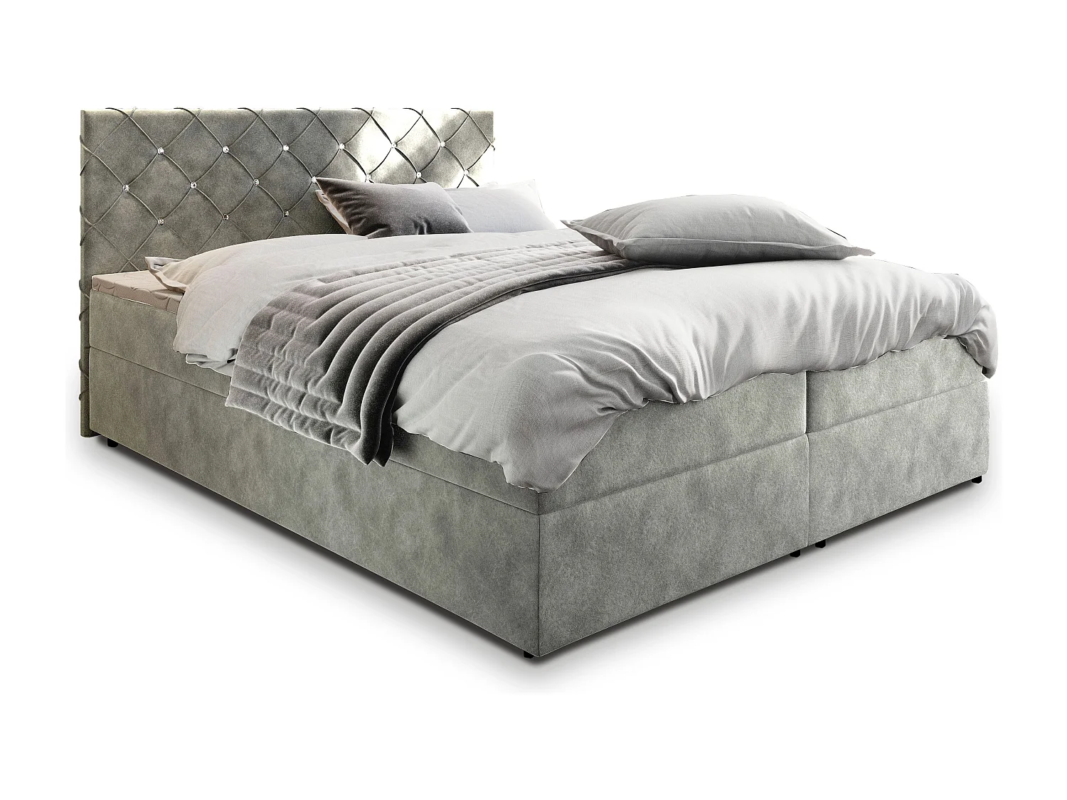 Boxspringbed RIVA 160x200 cm Set met hoofdbord, bedbodem en matras, Lichtgrijs