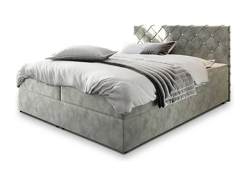 Boxspringbed RIVA 160x200 cm Set met hoofdbord, bedbodem en matras, Lichtgrijs