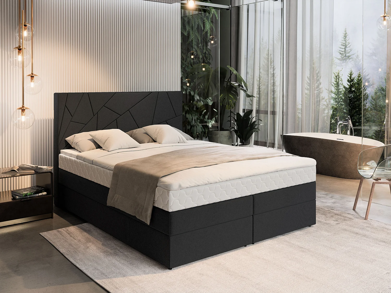 Boxspringbed TRANI 160x200 cm Set met hoofdbord, bedbodem en matras, Zwart