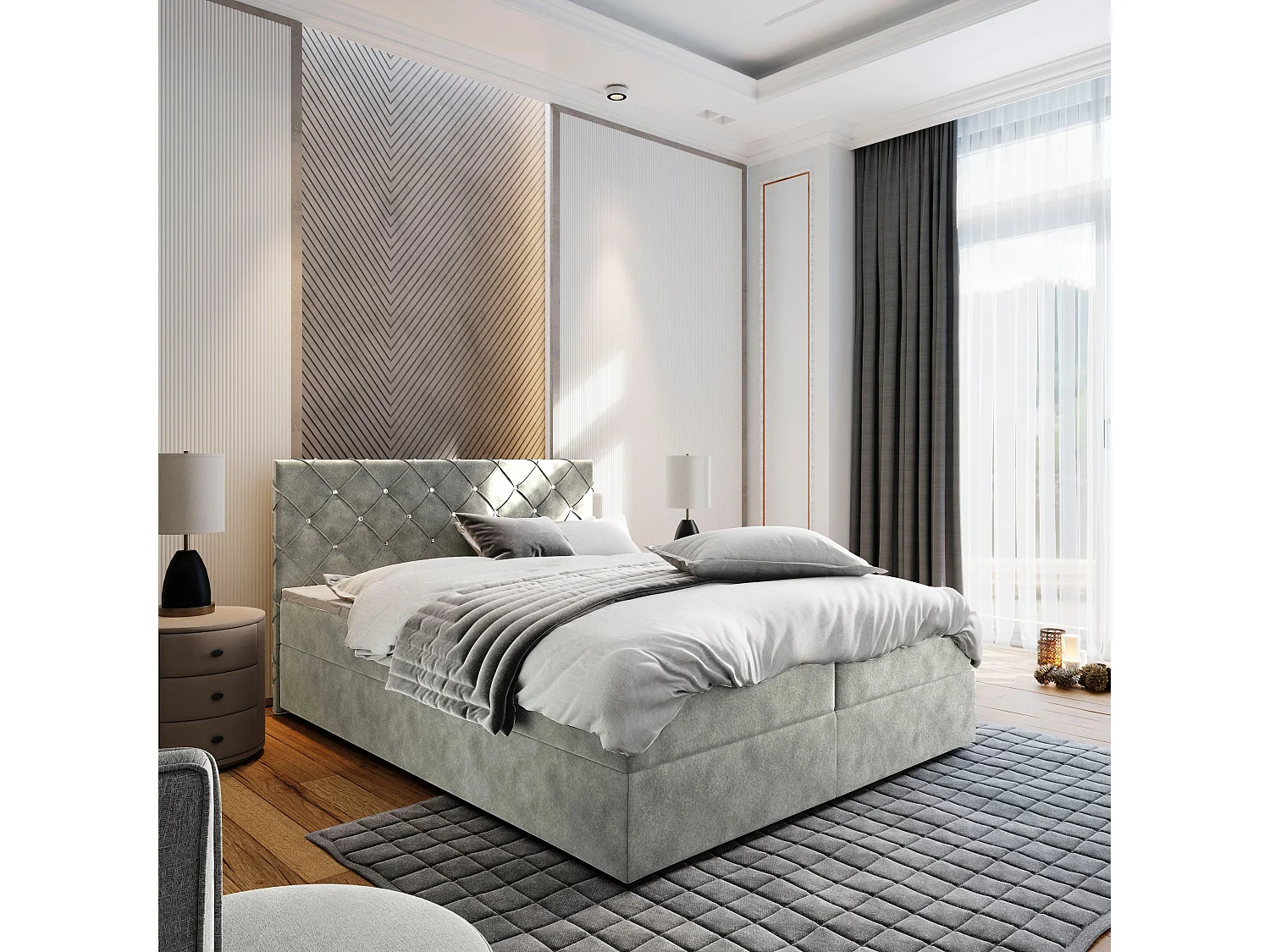 Boxspringbed RIVA 180x200 cm Set met hoofdbord, bedbodem en matras, Lichtgrijs