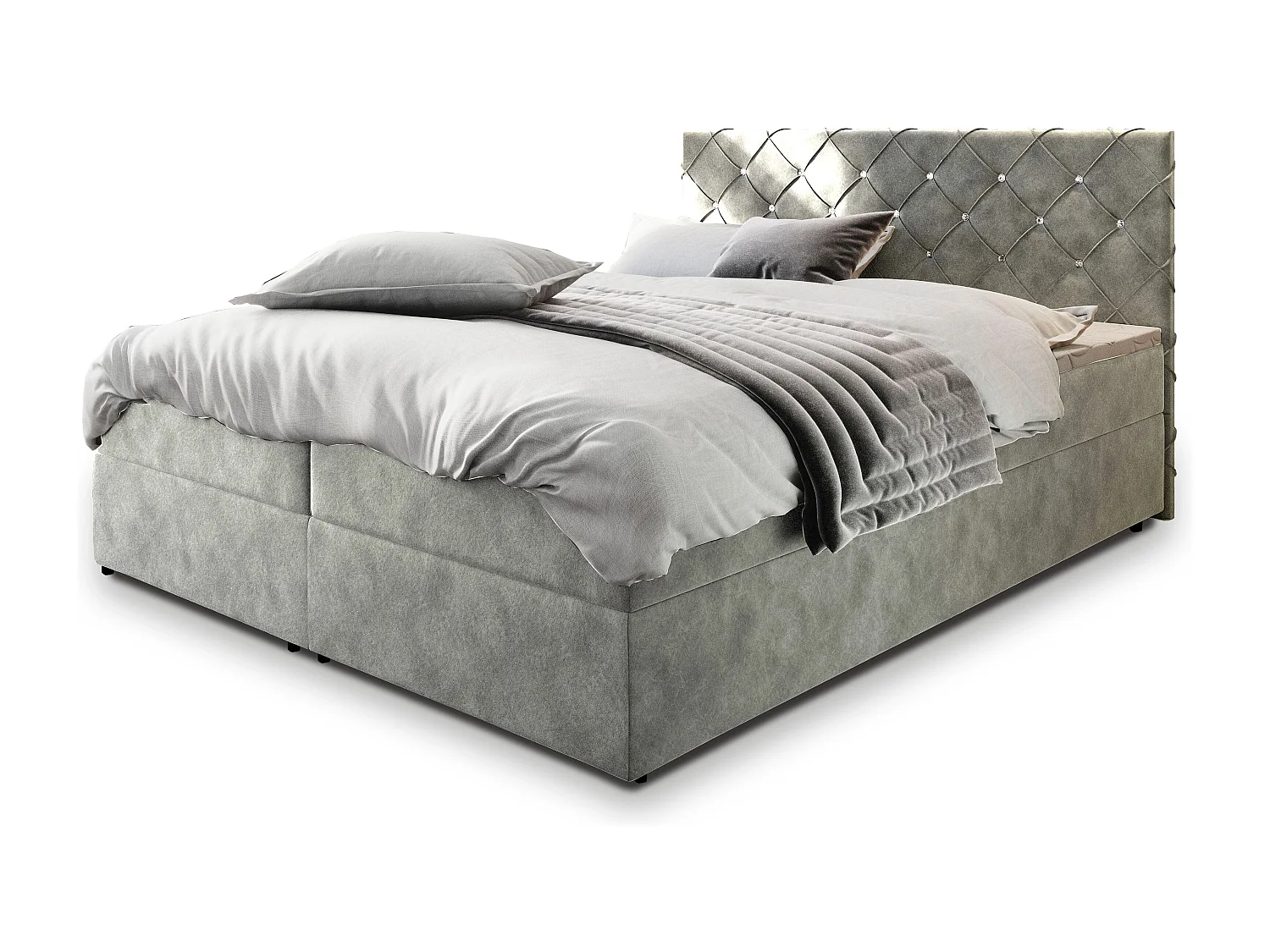 Boxspringbed RIVA 180x200 cm Set met hoofdbord, bedbodem en matras, Lichtgrijs