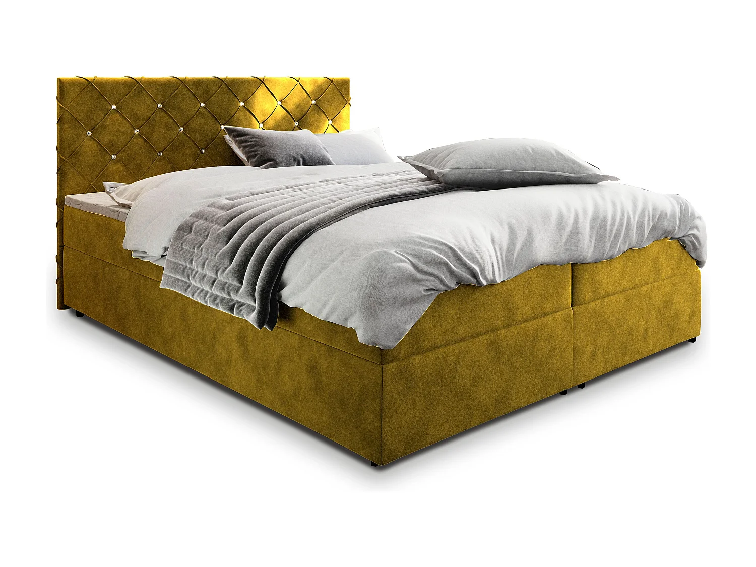 Boxspringbed RIVA 160x200 cm Set met hoofdbord, bedbodem en matras, Geel