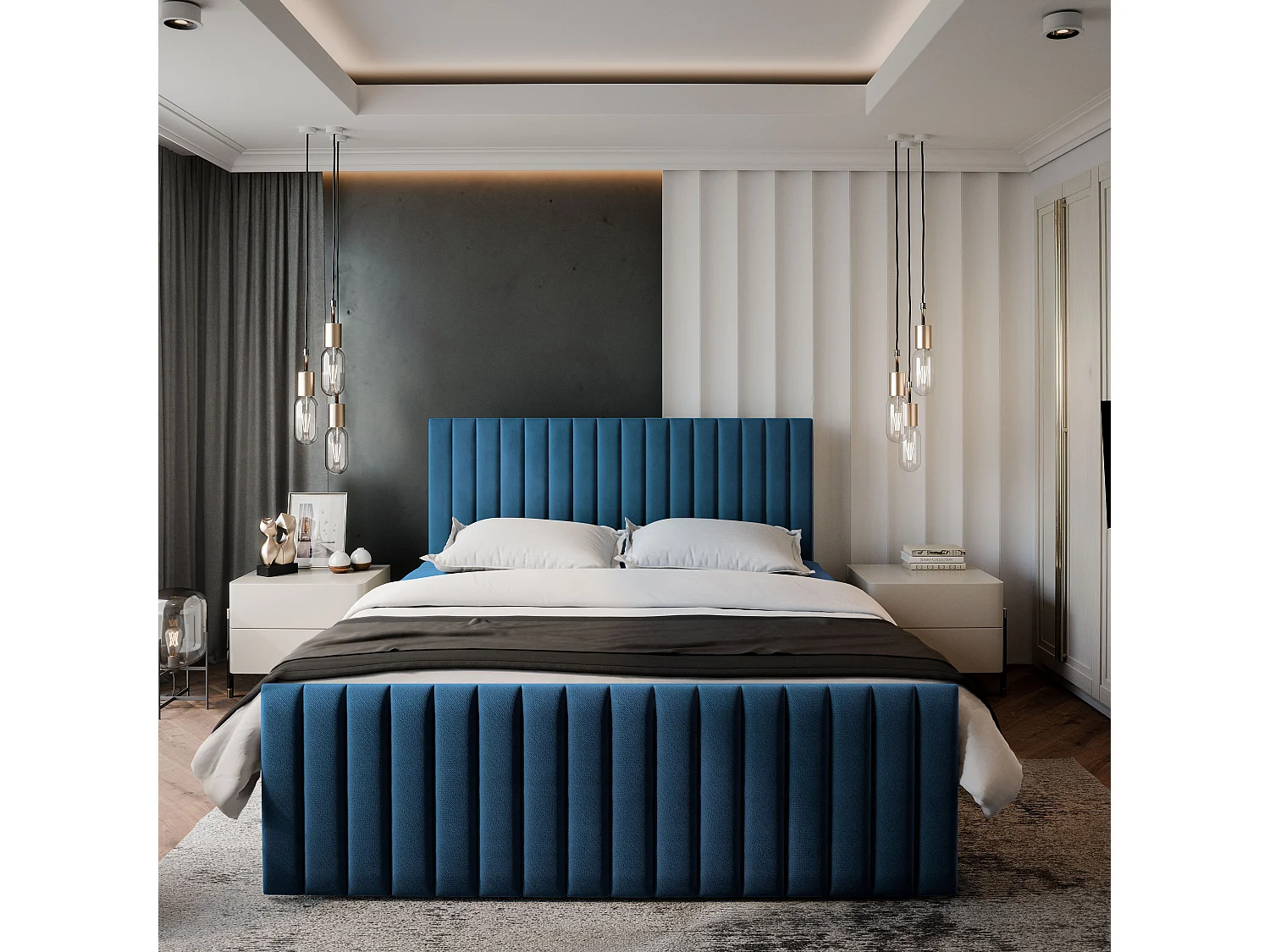 Boxspringbed ARION 180x200 cm Set met hoofdbord, bedbodem en matras, Blauw